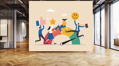 Employee engagement, commitment or motivation to success with company, staff dedication or job satisfaction, productivity or employee recognition, business people employee with stars and happy reward. Wall mural