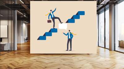 Expert advice or intelligence information to solve business problem, professional consultant or support giving solution concept, businessman expert with speech bubble help connect stairway to success. Wall mural