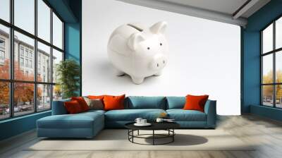 Finance, saving money, white piggy bank on seamless white background Wall mural