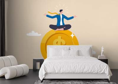 Financial guru or expert, behavioral finance mindfulness for wealth management, money and investment advisor concept, smart businessman meditate and floating on big golden money dollar coin. Wall mural