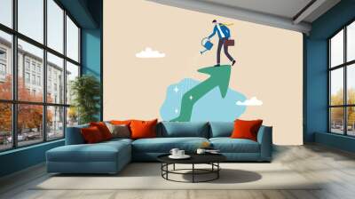 Grow business increase profit, growth investment or prosperity, wealth growing or accumulate, asset price rising up concept, happy businessman pouring water with care to grow company growth arrow. Wall mural