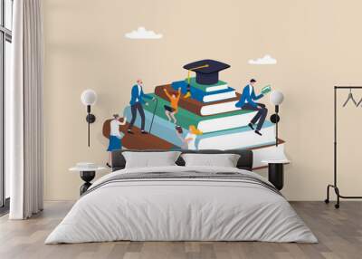 Lifelong learning, self study to motivate and improve skill development, continue learn new knowledge for life long concept, people in different age reading new books and study online on book stacked. Wall mural