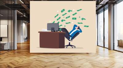 Make money online, earn passive income from internet job or side hustle, make profit or earning from investment or stock trading, easy money concept, rich businessman relax making money from computer. Wall mural