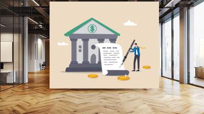 Obligation, debt or bank loan responsible to pay back with interest rate, legal money credit or borrowing document with signature concept, businessman signing signature on obligation banking document. Wall mural