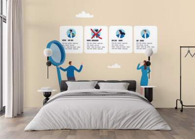 Redundant job, layoff staff or reduce head count, fired employee or worker, losing job from economic recession, dismiss or picking redundant staff concept, businessman HR choose redundancy employee. Wall mural