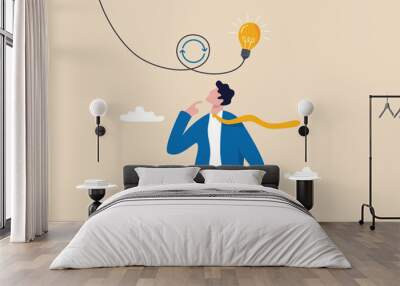 Rethink or think again to make change for better result, thinking new way to solve problem or make decisions, innovation idea to disruption concept, smart businessman rethink with lightbulb idea. Wall mural