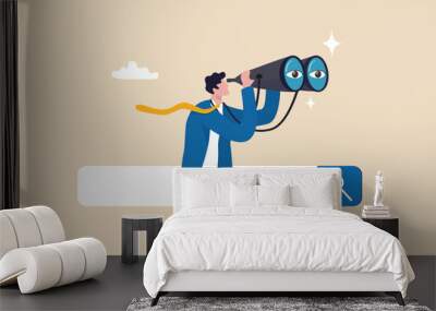 Search and discovery career or job opportunity, looking for job vacancy, marketing insight, find new success, research or observation concept, businessman look with spyglass, binoculars on search bar. Wall mural