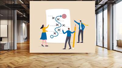 Strategic planning, plan to overcome difficulty or obstacle to reach goal or target, team brainstorm or competitor analysis, business success concept, business team planning for success tactic chart. Wall mural