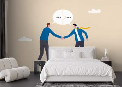 Success communicate, discussion or interview, achieve business agreement, solution or partnership deal, perfect match connection concept, businessmen handshake with connect speech bubble jigsaw. Wall mural