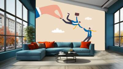 Talent war, recruitment competition for special skill candidate, HR human resource tug of war to get employee concept, big company hand fighting by pulling businessman candidate with current employer. Wall mural