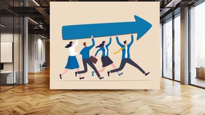 Team success and improvement, sharing same business goal and direction, support and partnership for career growth concept, businessman and woman teamwork help carry big growth rising up arrow graph. Wall mural