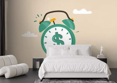 Time for money, making profit from investment, promotion alert for bargain deal, bill payment or deadline to start building wealth concept, ringing alarm clock with dollar money sign on clock face. Wall mural