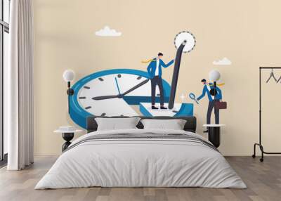 Time or attendance tracking system, analyze work efficiency in project management, productivity, workflow or effort, time spending to finish task concept, businessman cut clock in piece to analyze. Wall mural