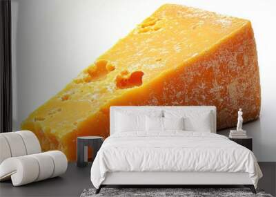 Sharp Cheddar Cheese Wedge with Texture on White Background for Food Photography Isolated Image Wall mural