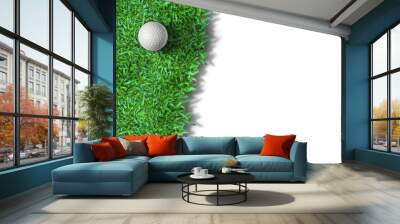 White golf ball on green grass isolated Wall mural