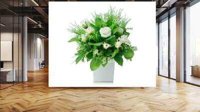 Artificial flowers bouquet in vase isolated on white background Wall mural