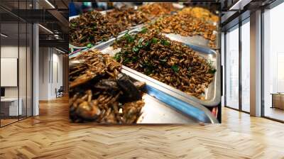 Fried insects street food in bangkok thailand Wall mural