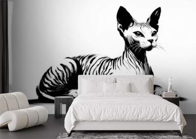 Use a Chinese brush with black ink to draw a picture of a Sphinx cat. Wall mural