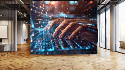 hand type on keyboard Technology AI Artificial Wall mural