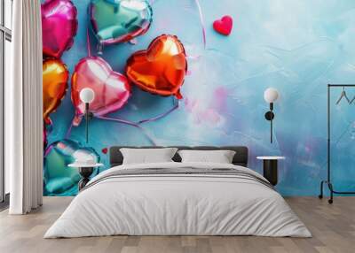 Heart Balloons on Blue Background. Wall mural