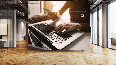 Searching Browsing Internet Data Information with blank search bar.businessman working with smart phone, tablet and laptop computer on desk in office. Networking Concept  Wall mural