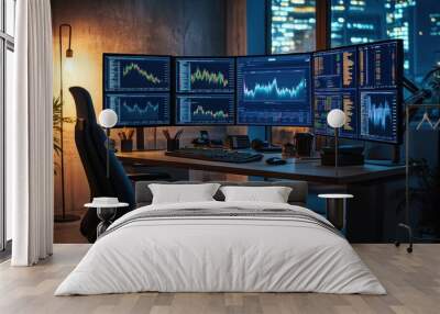 Stock Market Trading Desk at Night. Wall mural