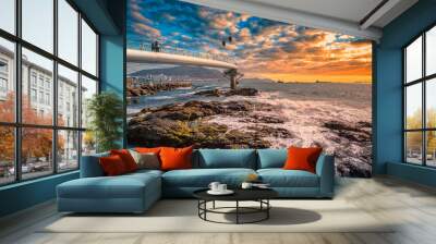 Busan city with Songdo Skywalk at sunset in Busan, South Gyeongsang Province, South Korea. Wall mural