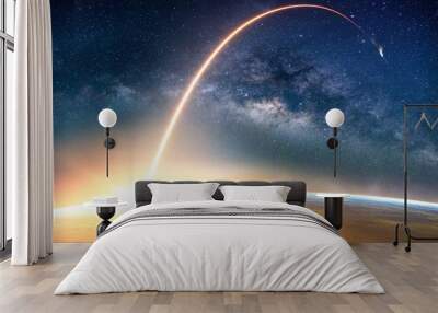 Landscape with Milky way galaxy. Sunrise and Earth view from space with Milky way galaxy. (Elements of this image furnished by NASA) Wall mural