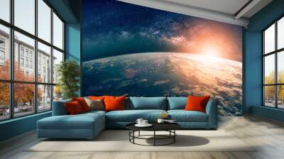 Landscape with Milky way galaxy. Sunrise and Earth view from space with Milky way galaxy. (Elements of this image furnished by NASA) Wall mural