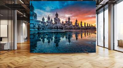 Many Statue buddha image at sunset in southen of Thailand Wall mural