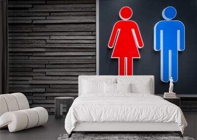 Men and women signs for restroom on modern stone wall background. Toilet sign concept. Wall mural