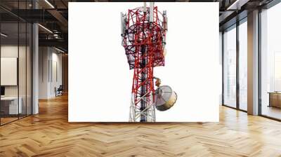 Telecommunications antenna tower for mobile phone isolated on white background. Wall mural