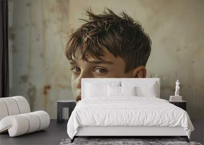 A boy with a French crop hairstyle, short and textured Wall mural