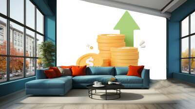 3d cartoon design illustration of Stack of dollar coin with arrow pointing up, Investment and money savings concept. Wall mural