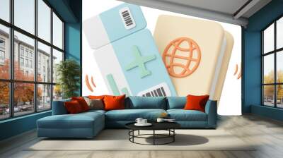 3d illustration of passport and flight ticket Wall mural