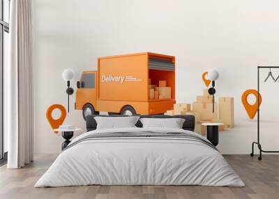 E-commerce concept, Transportation shipment delivery by truck, 3d illustration Wall mural