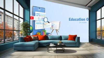 Education Online Concept, Web banner for online education, e-learning, training courses, searching information on internet by using smartphone Wall mural