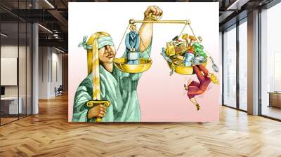 on the scales of justice for men and women Wall mural