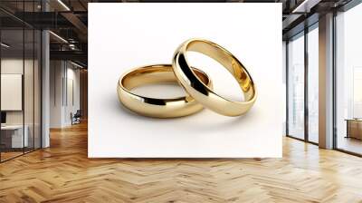 two golden wedding rings on white background. Wall mural