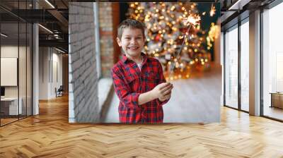 Child at Christmas. Happy child boy in a holiday. High quality photo Wall mural