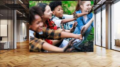 diverse teenage boy and girls show hand dirty Wall mural