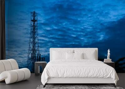 high voltage post.High-voltage tower sky background. Wall mural