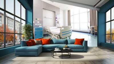 Recovery Room with beds and comfortable medical. Interior of an empty hospital room. Clean and empty room with a bed in the new medical center Wall mural