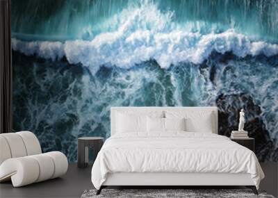 Aerial view of huge ocean wave. Drone Photo Wall mural