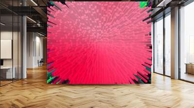 Abstract bright gradient background. 3D red macro geometric extrude elements on green and black. Stereoscopic tech design. Explosion. Technology texture cloud. Circle shape. Art digital backdrop. NFT Wall mural