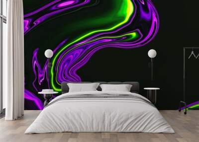 Bright fluid violet, black and neon textured background. Abstract liquid purple pink wave. Art trippy luxury digital screen. Fantasy Backdrop. Banner. Template. Virtual Augmented reality. NFT card. XR Wall mural