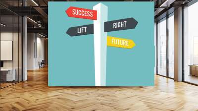 Direction sign with text  future success left and right. Vector illustration Wall mural