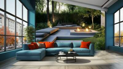 Modern Minimalist Outdoor Garden with Concrete Steps Wall mural