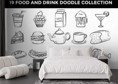 food and drink doodle hand drawn collection Wall mural