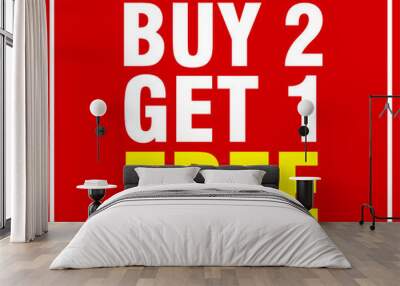 Buy 2 get 1 free, sale banner, discount tag Wall mural